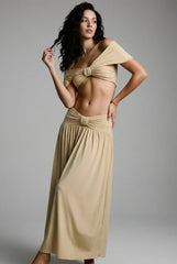 Off Shoulder Crop Ruched Maxi Vacation Set