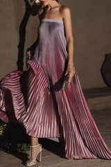Ombre Strapless Pleated Prom Dress