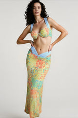 Sexy Contrast Print Tie Top Vacation Set