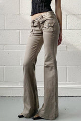 Low Rise Slim Flared Cargo Pocket Casual Pants