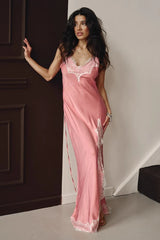 Lace Trim  Silk Dress