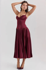Sleeveless Pleated Bodycon Silk Dress