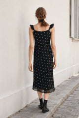 Spot Print Tulle Bodycon Midi Slip Dress