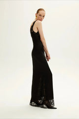 Elegant Deep V Lace Patchwork Lace Dress