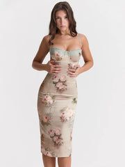 Lace Print Spaghetti Strap Midi Dress