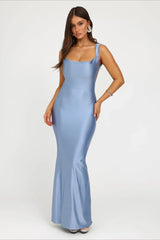 Back Tie  Bodycon Midi Gown Silk Dress