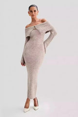Knit Off Shoulder Fitted Bodycon Dress