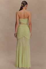 Strapless Ruched Cutout Bodycon Lace Dress