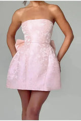 Strapless Jacquard Bow Birthday Dress
