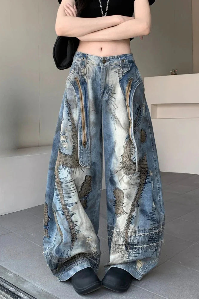 Punk Streetwear Wide Leg Denim Jeans