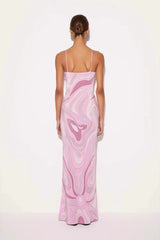 Printed Satin Cami Slit Silk Dress
