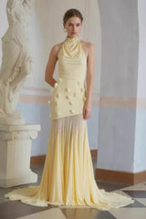 Sexy Backless Halter Paneled Flared Mermaid Party Dress