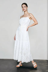 Hollow Out White Flowy Vacation Skirt