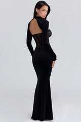Sheer Lace Mesh Panel Bodycon Mermaid Lace Dress