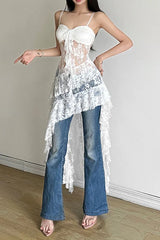 High Waist Backless Lace Dress