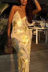 Foiled Backless Slip Dress