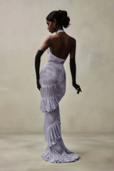 Elegant Solid V Neck Halter Backless Fitted Ruched Party Dress