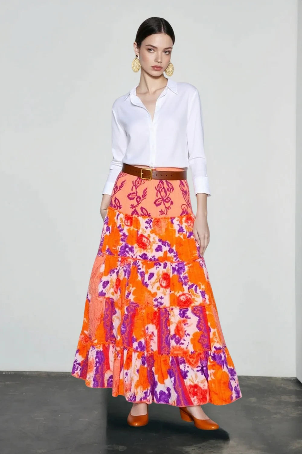 Boho Print Ruffle Swing Vacation Skirt