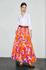 Boho Print Ruffle Swing Vacation Skirt