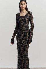 Elegant Long Sleeve Bodycon Maxi Lace Dress
