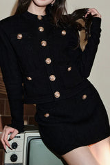 Round Button Boucle Sweater Skirt Tweed Suit Set