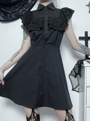 Mall Harajuku E-Girl Mesh Patchwork Black Slim A-Line  Party Grunge Aesthetic Streetwear Dress