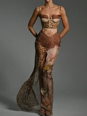 Leopard Mesh Patchwork Maxi Dress