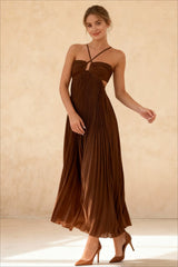 Pleated Blue Halter Maxi Dress