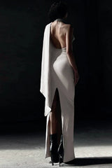 Halter Cowl Neck Bodycon Silk Dress