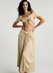 Off Shoulder Crop Ruched Maxi Vacation Set