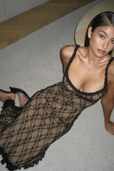 Deep V Mesh Patchwork Lace Dress