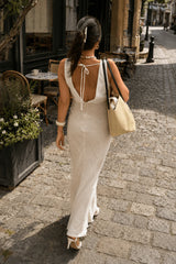 Deep V Back Lace Up Sleeveless Slip Dress