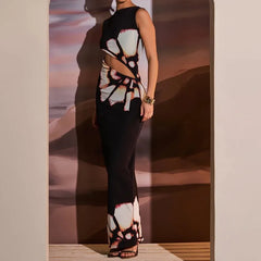 Hollow Sleeveless O-neck Floral Dress
