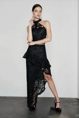 Halter Strapless Lace Asymmetric Hem Vacation Set
