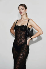 Sheer Lace Off Shoulder Slip Dress
