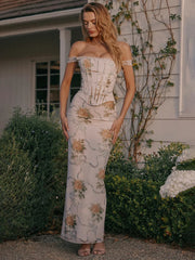 Off Shoulder Vintage Bodycon Floral Dress