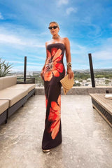 Chic  Strapless Slim-Fit Maxi Silk Dress