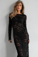 Sheer Jacquard Lace Long Sleeve Bodycon Dress