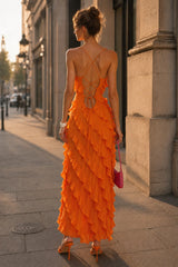 Off Shoulder Ruffle Split Hem Slip Dress