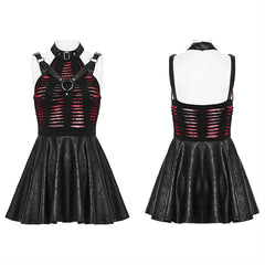 Gothic  Punk Knitted Spliced Spider Web Cute Swing Gothic Dress