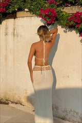 Knit Cut Out Halter V Neck Boho Dress