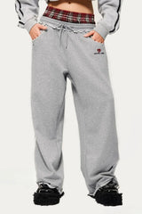 Stripe Plaid Panel Double Waist Wide Leg Pants