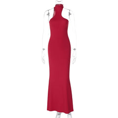 Spring Sleeveless Halter Puss  Elegant Club Midi Dresses