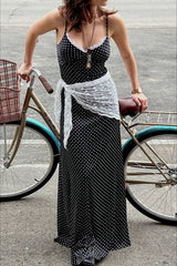 Polka Dot Lace Trim Cami Maxi Dress