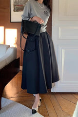High Waist Pleated A Line Midi Skirt
