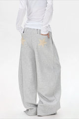 Vintage Star Embroidered Gray Loose Wide Leg Pants