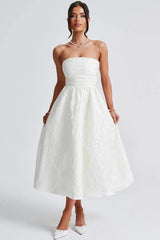Jacquard Satin Bodycon Strapless Silk Dress