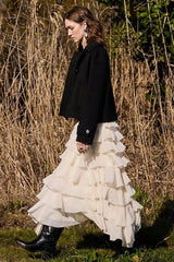 Sweet Tiered Flounce Midi Skirt