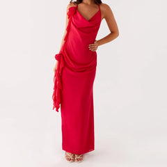 Ruffle Trim Open Back Floral Dress