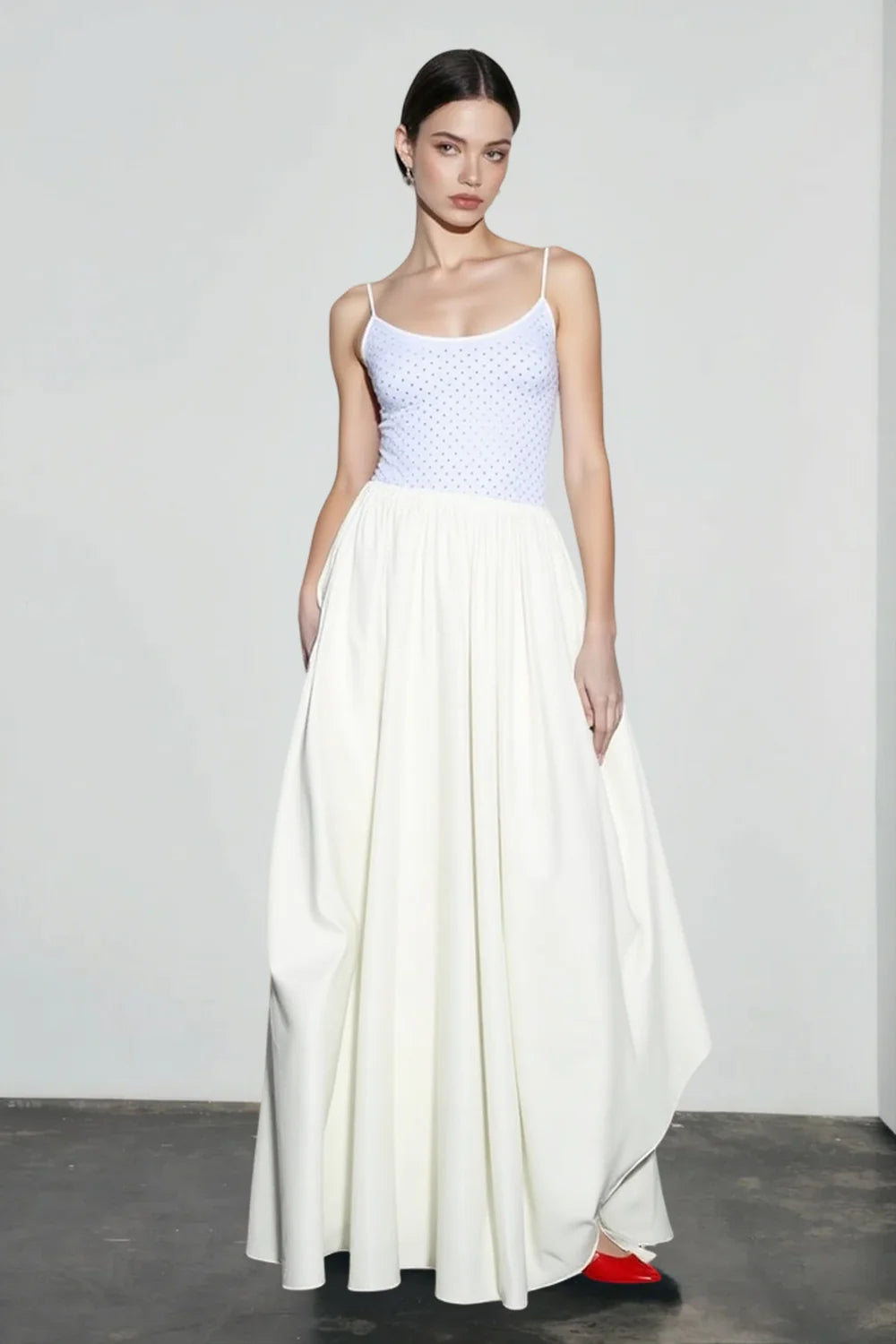 Solid Ruched Waist Flowy Vacation Skirt